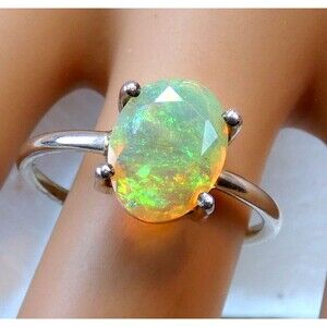 Genuine Ethiopian Opal Sterling Silver Ring Size 7